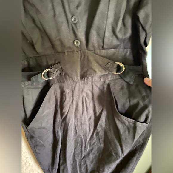 Vintage 1980’s Foxy Lady black cotton twill cinched waist pencil skirt Dress - Picture 3 of 15